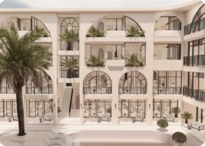 Elegant modern apartment complex by Coco Development Group showcasing affordable apartments in Bali with resort-style features.