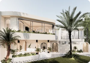 Stylish modern apartment complex in Uluwatu, showcasing contemporary design and serene surroundings, ideal for buying apartments in Bali.