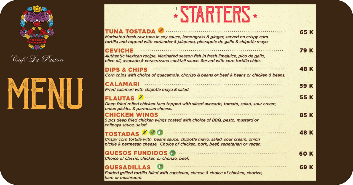 Cafe La Pasion: An Honest Review of this Uluwatu Gem 8 1. Café La Pasión starters menu featuring tuna tostada, ceviche, flautas