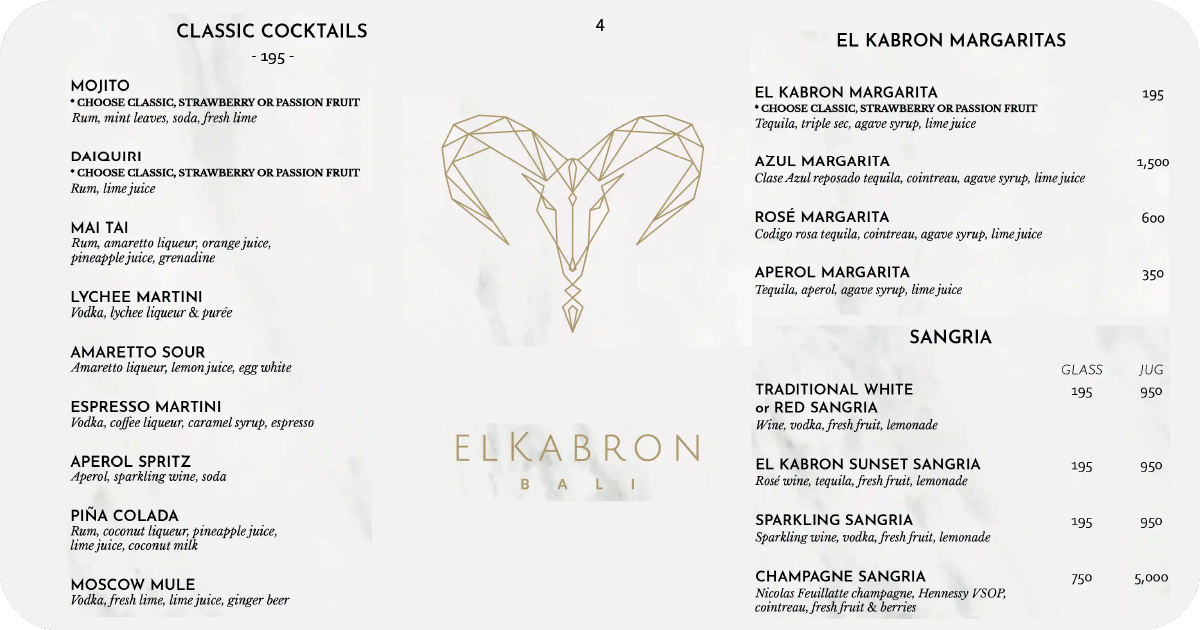 4. El Kabron Bali classic cocktails, margaritas, and sangria list