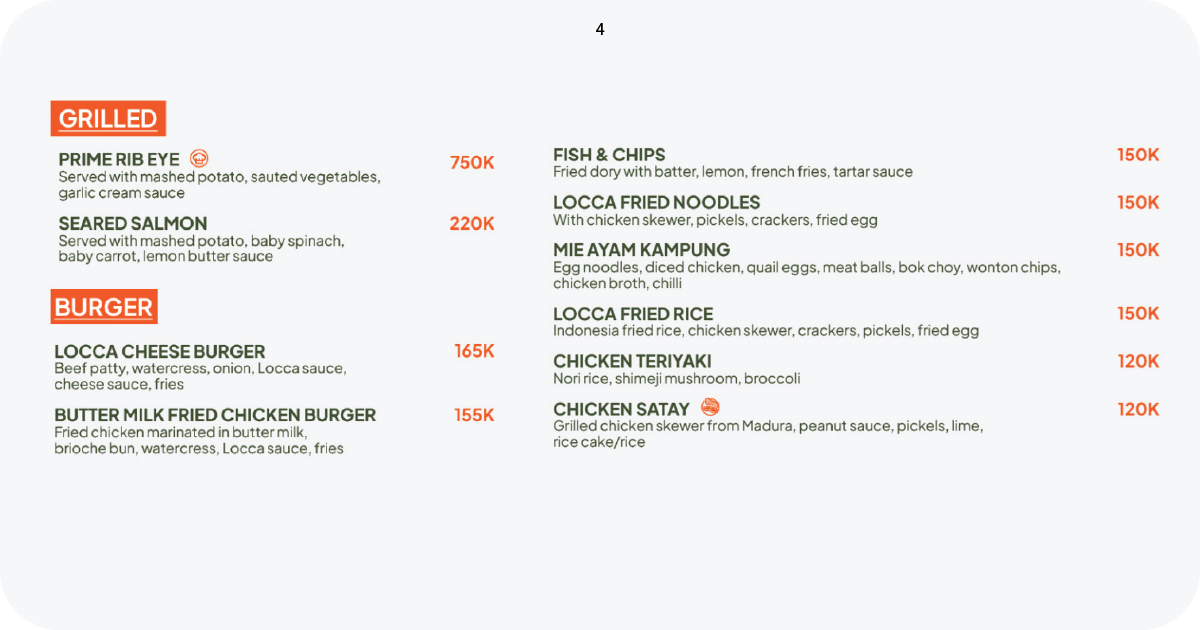 Locca Sea House: Is This Bali's Best Ocean View? 11 4. Grilled meats, burgers, and noodles menu with prices