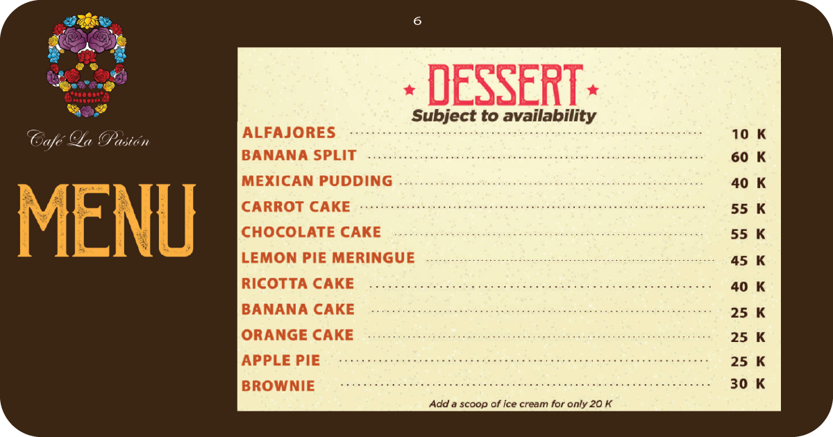 Cafe La Pasion: An Honest Review of this Uluwatu Gem 13 6. Café La Pasión dessert menu featuring alfajores, chocolate cake, lemon pie