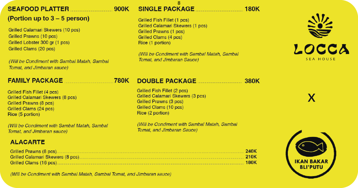 Locca Sea House: Is This Bali's Best Ocean View? 15 8. Locca Sea House seafood packages and a la carte menu