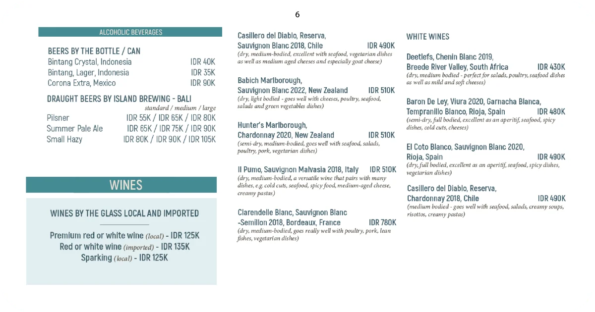 Barbarossa Restaurant: An Honest Review of This Bali Gem 13 Alcoholic beverages menu beers, draught by Island Brewing, white wines with prices