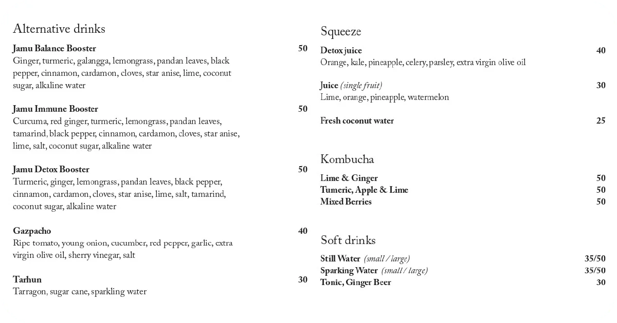 Bokashi drinks jamu boosters, fresh juices, kombucha, soft drinks