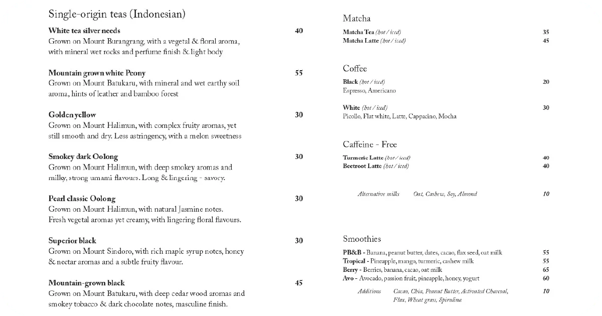 Bokashi drinks single-origin Indonesian teas, matcha, coffee, smoothies