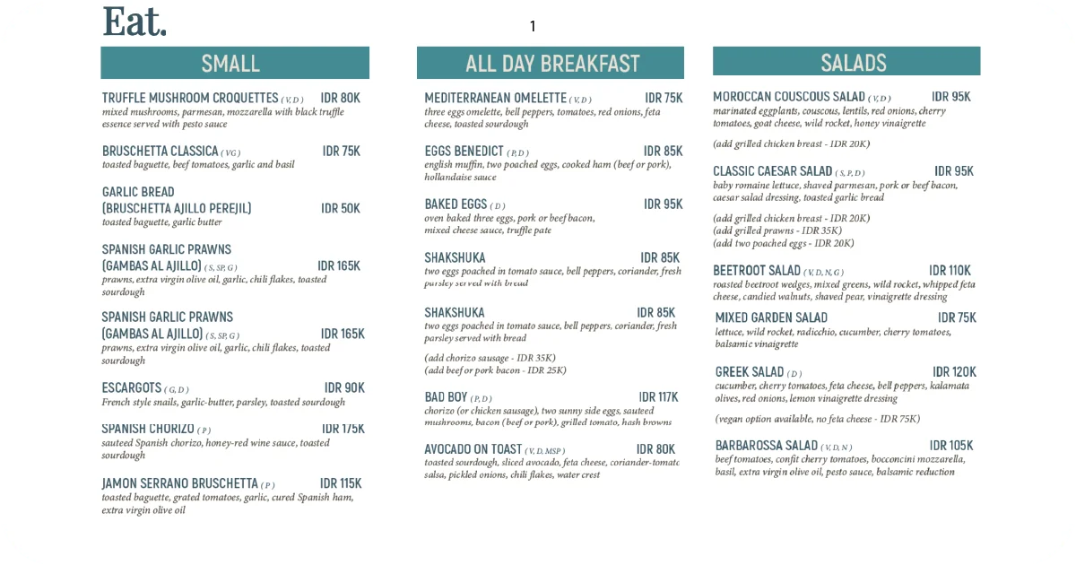 Barbarossa Restaurant: An Honest Review of This Bali Gem 8 Food menu featuring small plates, all-day breakfast, and salads