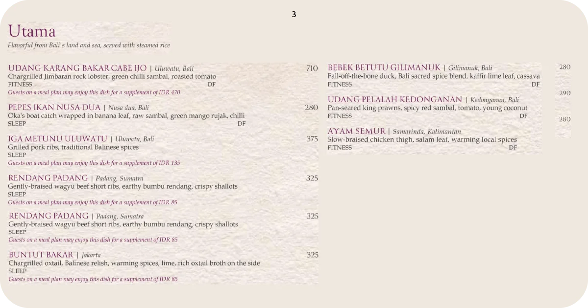 Rocka main courses including seafood, short ribs, and duck