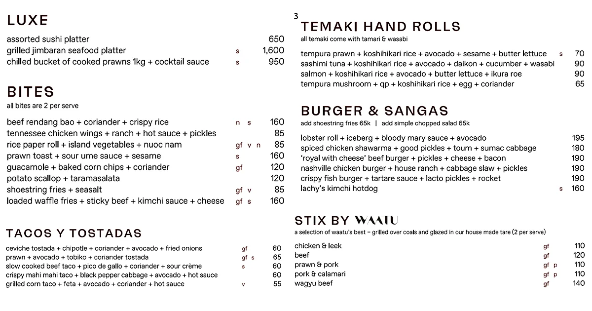 SUNDAYS lunch menu with luxe platters, bites, tacos, and hand rolls