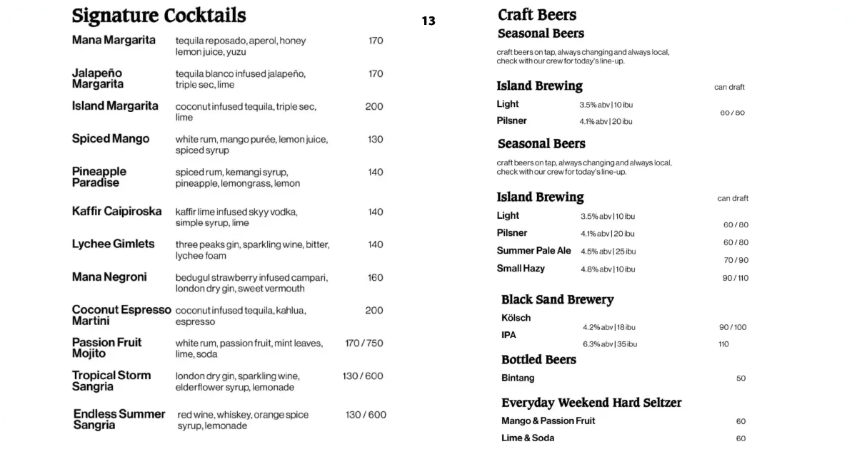 Signature cocktails alongside craft beers on tap and bottles