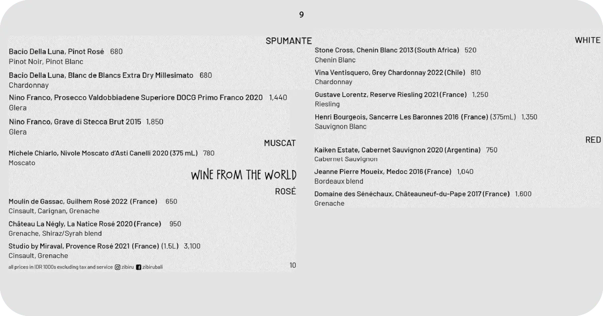 Wines from the world including spumante, muscat, white and red