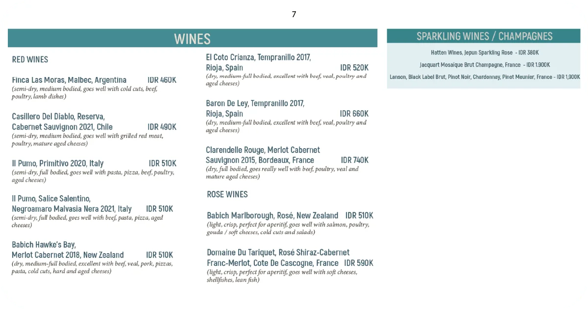 Barbarossa Restaurant: An Honest Review of This Bali Gem 14 Wines menu red and rosé selections, sparkling wines and champagnes