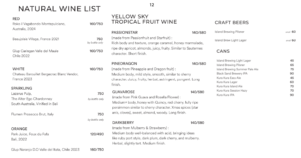 Alchemy Cafe Bali: An Honest Uluwatu Restaurant Review 13 12. Natural wine list with tropical fruit wines, craft beers, cans