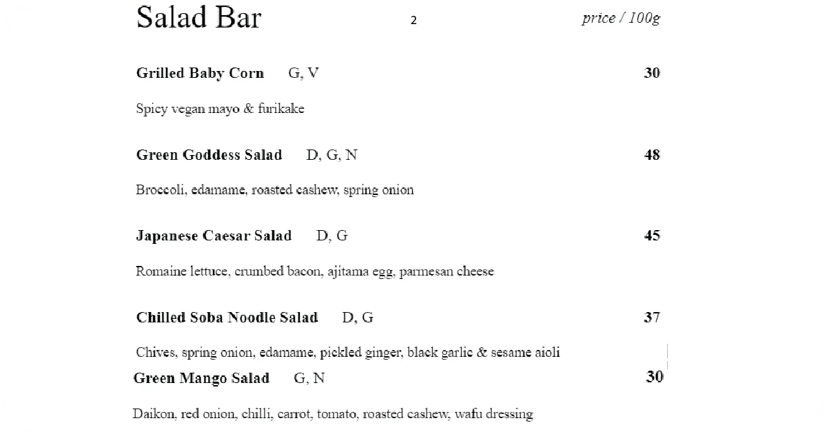 2. Salad bar menu baby corn, Japanese Caesar, soba noodle, mango salad