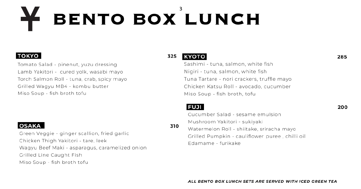 YUKI Japanese Restaurant Bar & Karaoke: Bali's Must-Visit Spot 10 3. Bento box lunch menu with Tokyo, Osaka, Kyoto, Fuji sets
