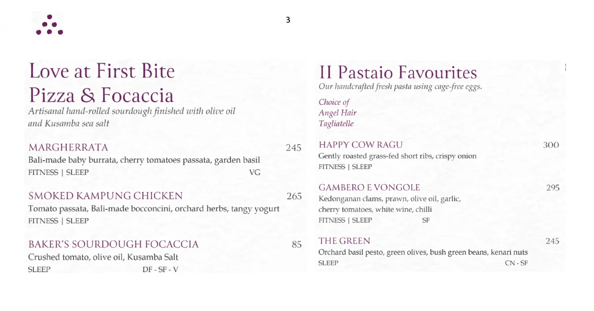 3. Menu page pizza, focaccia, and handcrafted fresh pasta