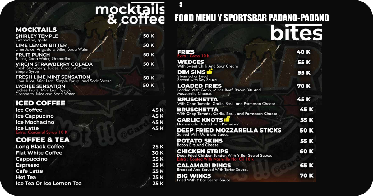 Y Sport Bar Bali: Uluwatu's Best Cliff-Top Sports Hub 10 3. Mocktails, iced coffee, and bar bites menu