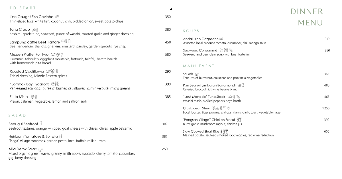 Cire Restaurant Alila Uluwatu: Is The View Worth The Price? 11 4. Dinner menu listing starters, salads, gazpacho, seafood mains, and steaks