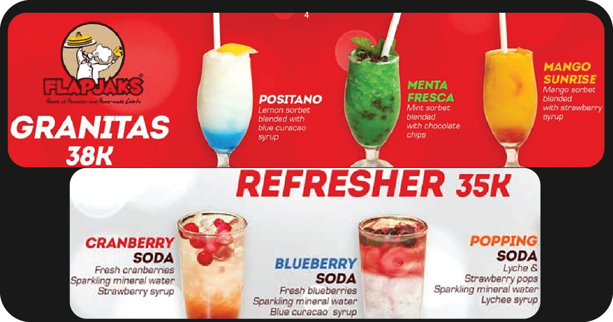 4. Granitas 38K and refresher sodas 35K including cranberry, blueberry, popping