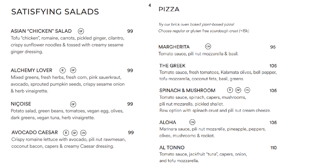 Alchemy Cafe Bali: An Honest Uluwatu Restaurant Review 5 4. Salads and pizzas Asian “chicken,” Nicoise, Caesar, Margherita, Greek, Aloha