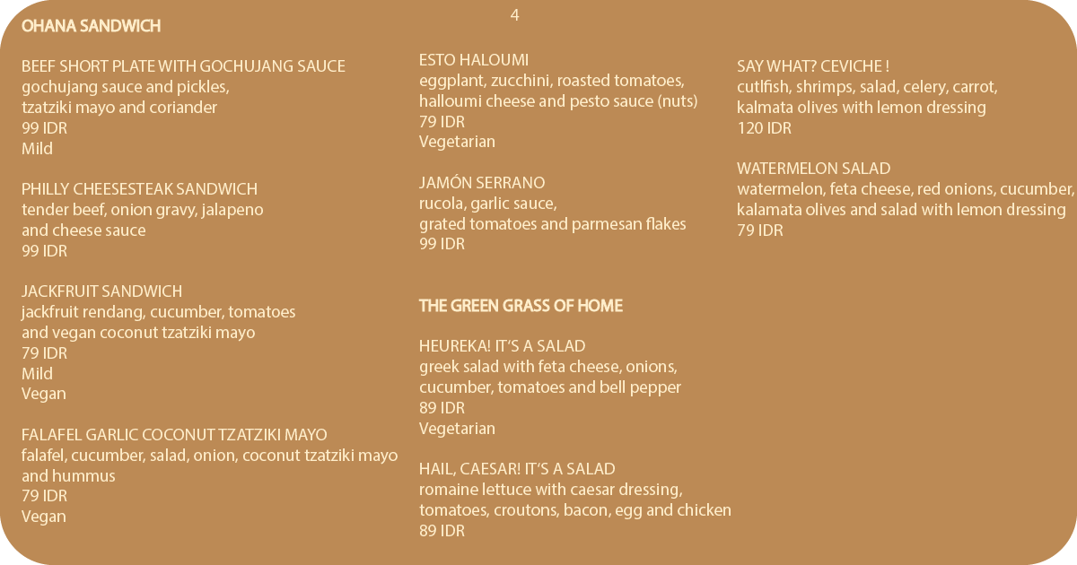 4. Sandwiches and salads menu including cheesesteak, jackfruit, haloumi, Greek salad
