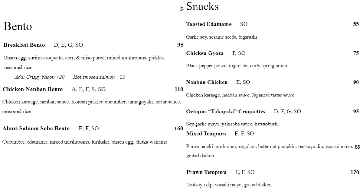 5. Bento boxes and snacks including gyoza, takoyaki croquettes, tempura