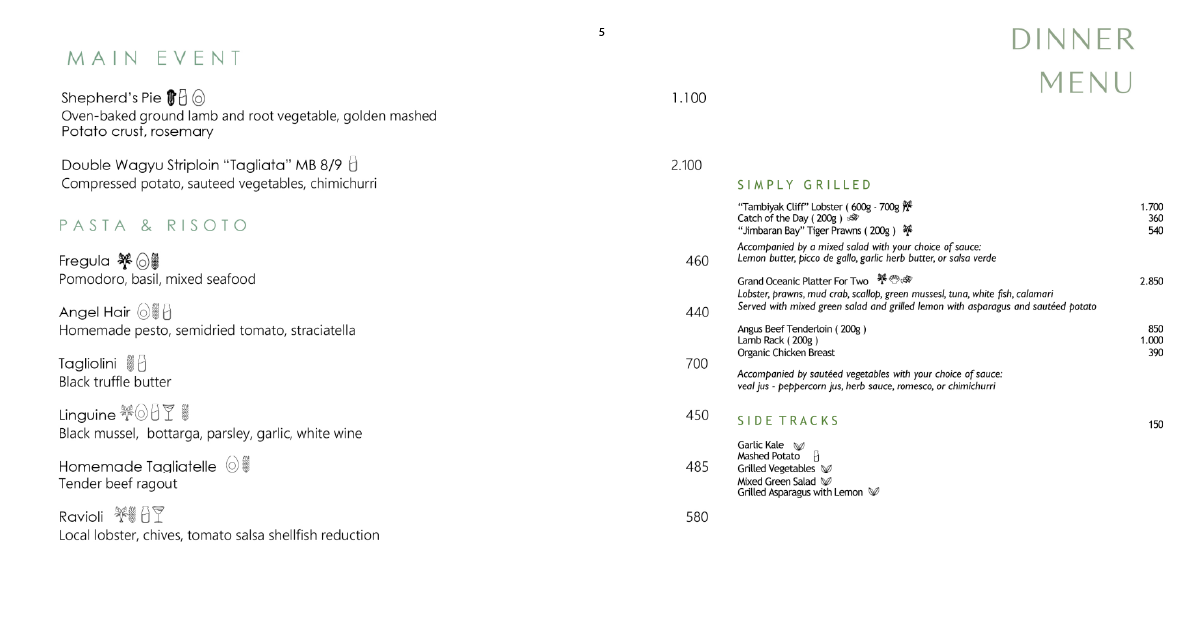 Cire Restaurant Alila Uluwatu: Is The View Worth The Price? 12 5. Dinner menu with wagyu striploin, pasta, grilled seafood, and sides