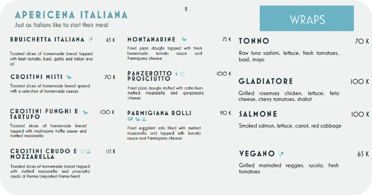 5. Italian apericena small plates and wraps including tuna and salmon