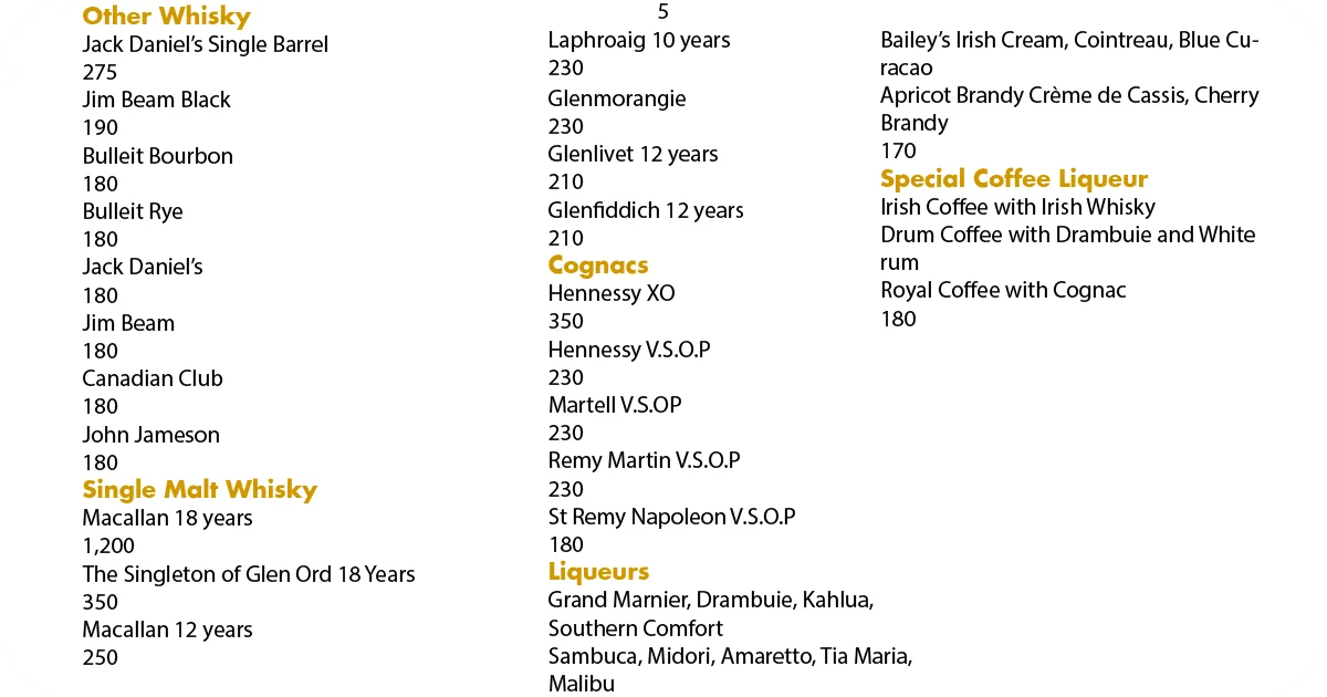 5. Other whiskies, single malts, cognacs, liqueurs, and coffee cocktails