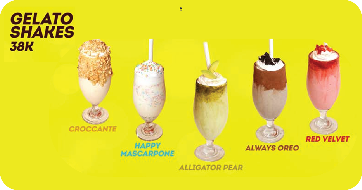 6. Gelato shakes 38K featuring croccante, mascarpone, avocado, oreo, red velvet