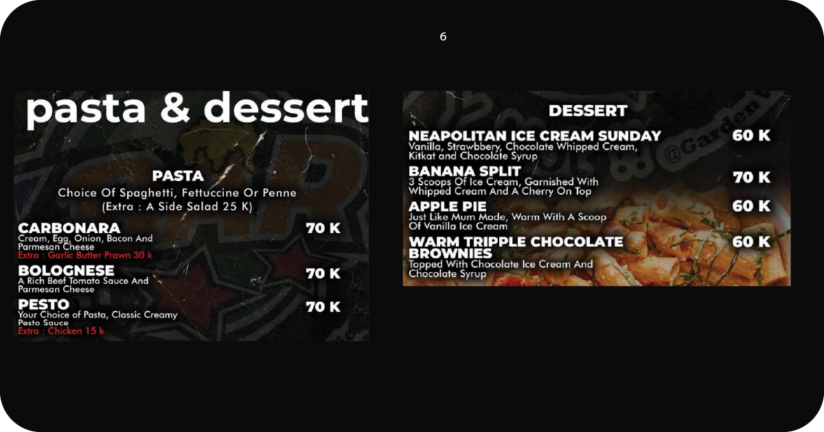 Y Sport Bar Bali: Uluwatu's Best Cliff-Top Sports Hub 13 6. Pasta choices and dessert menu with sundaes and brownies