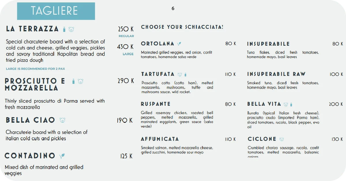 6. Tagliere charcuterie boards and schiacciata sandwiches selection