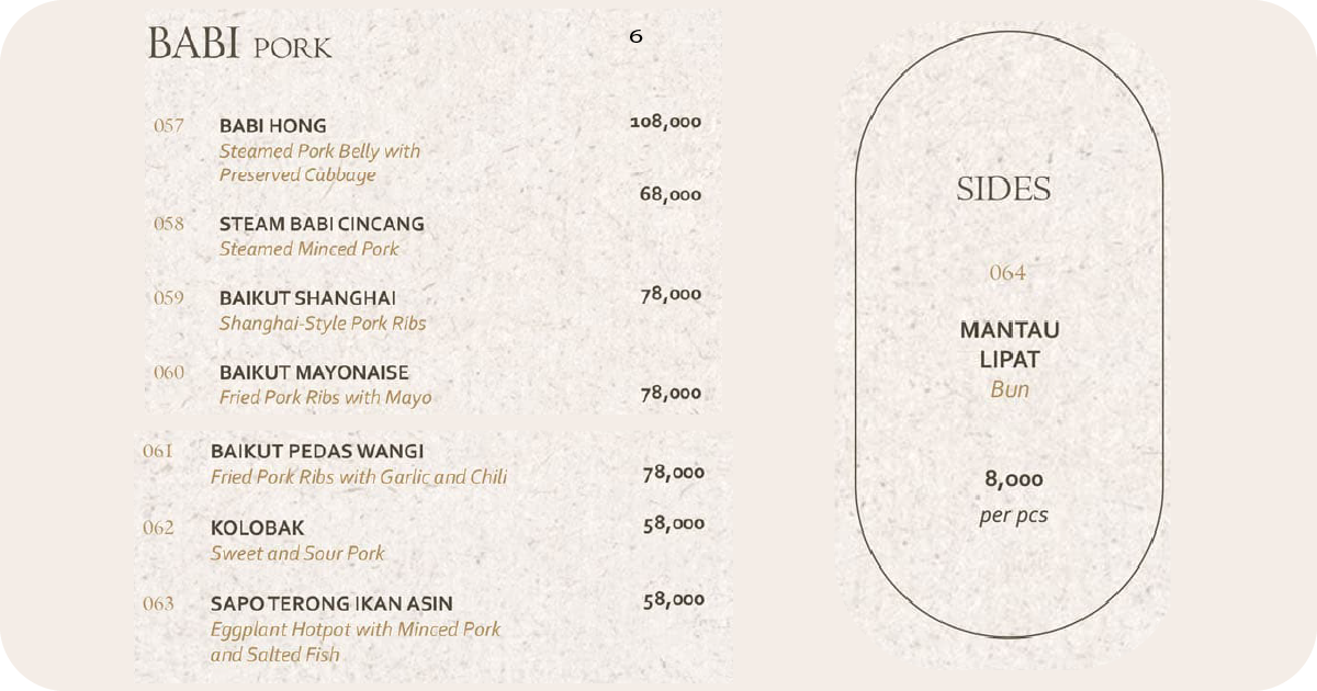 6.Pork specialties—belly, ribs, minced pork—plus mantau bun side