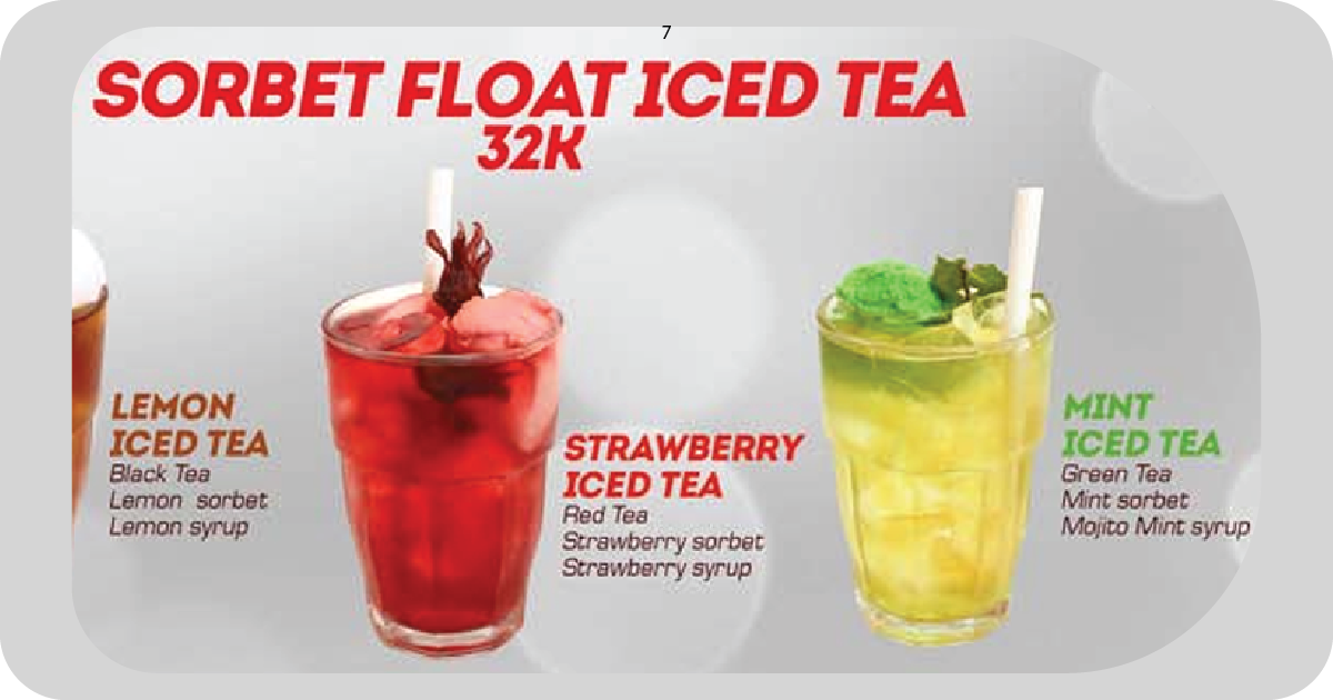7. Sorbet float iced tea 32K in lemon, strawberry, and mint
