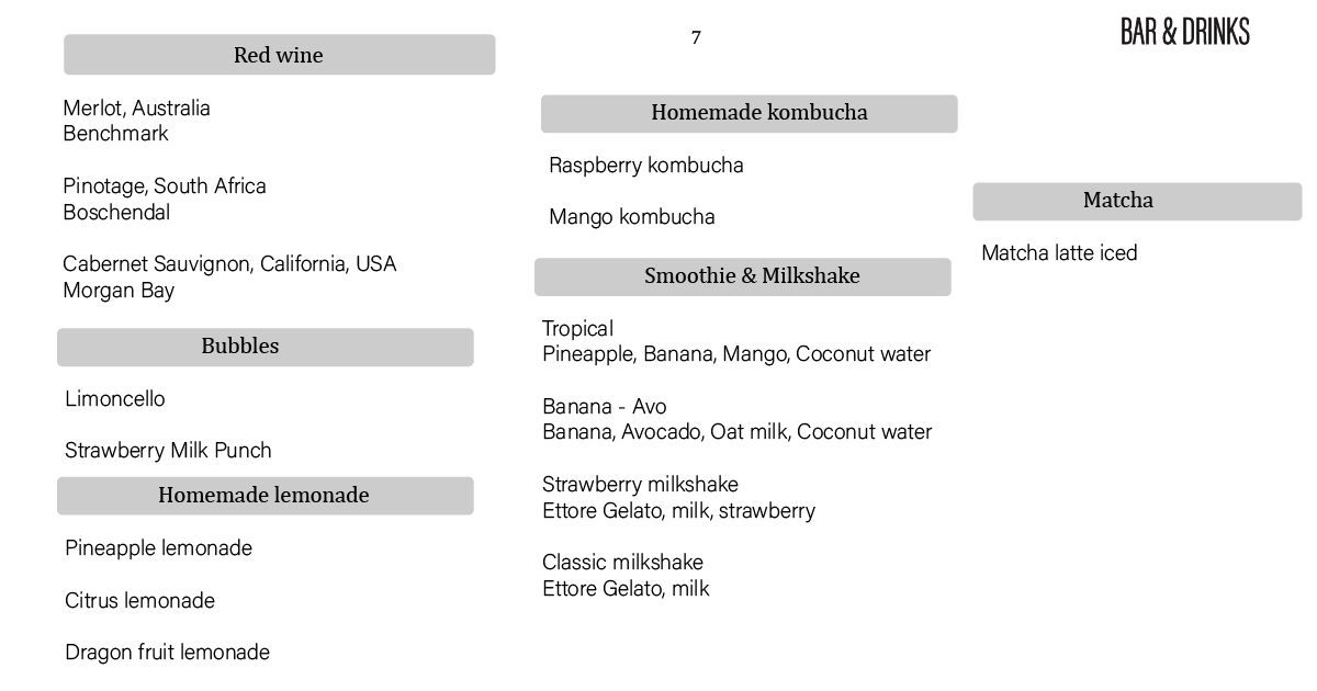 7. ōverhead nonalcoholic menu with kombucha, lemonades, smoothies, matcha