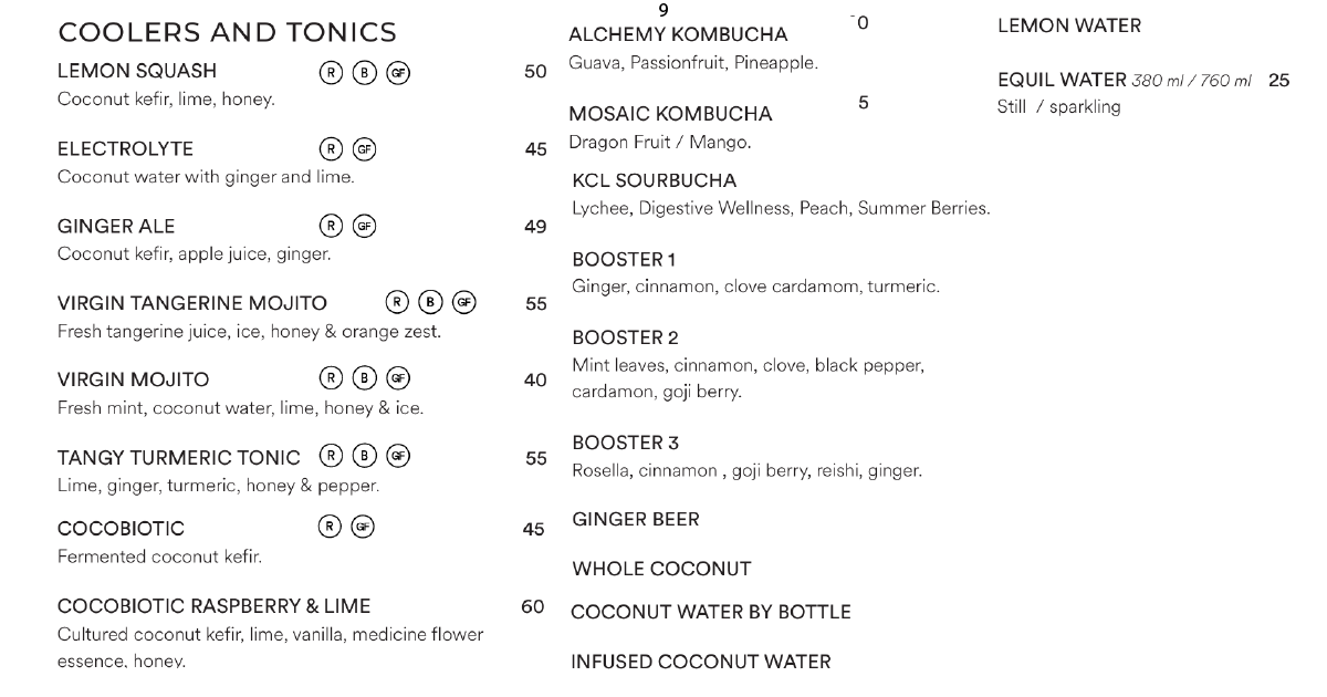Alchemy Cafe Bali: An Honest Uluwatu Restaurant Review 10 9. Coolers, tonics, kombucha selections, and water offerings