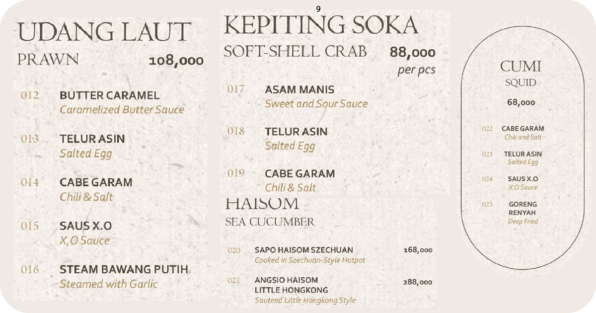 9.Prawn, soft-shell crab, sea cucumber, and squid with various sauces