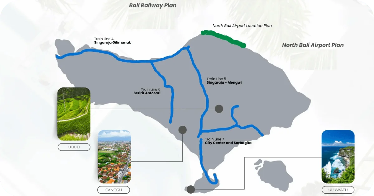 Map of Bali railway plan with proposed train lines and routes