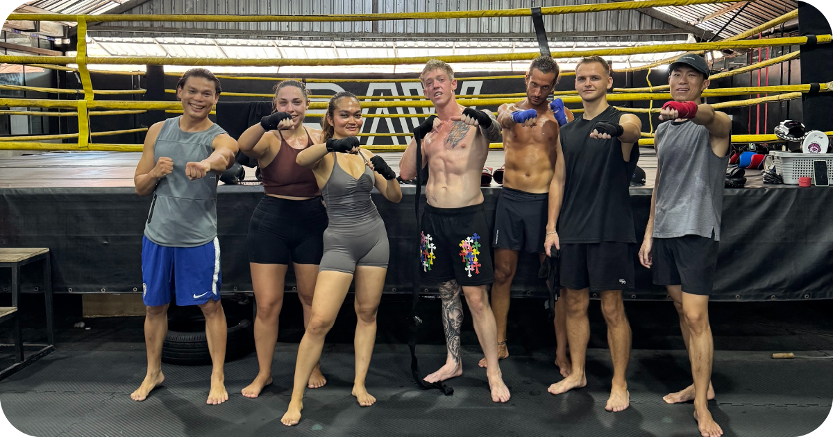 Small group after boxing class beside RAW competition ring