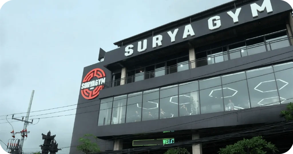 Surya Gym exterior with large signage and second-floor windows