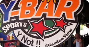Y Sport Bar Bali: Y-BAR Sports logo sign inside bar