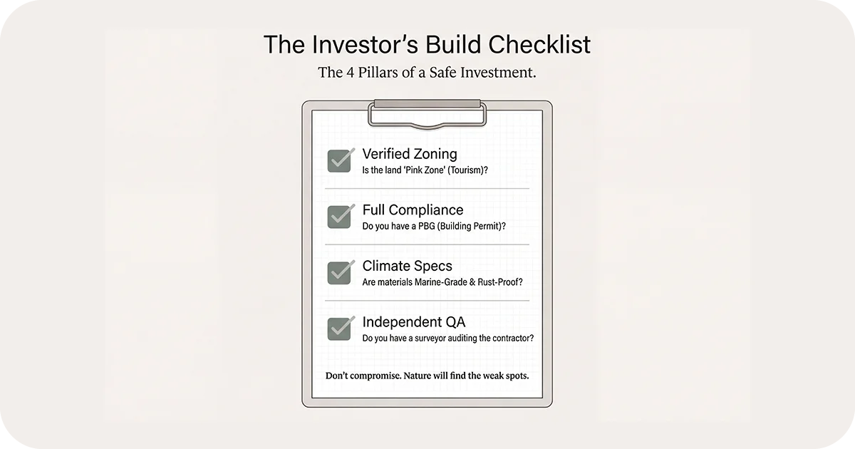 Investor’s build checklist on zoning, compliance, climate specs, independent QA