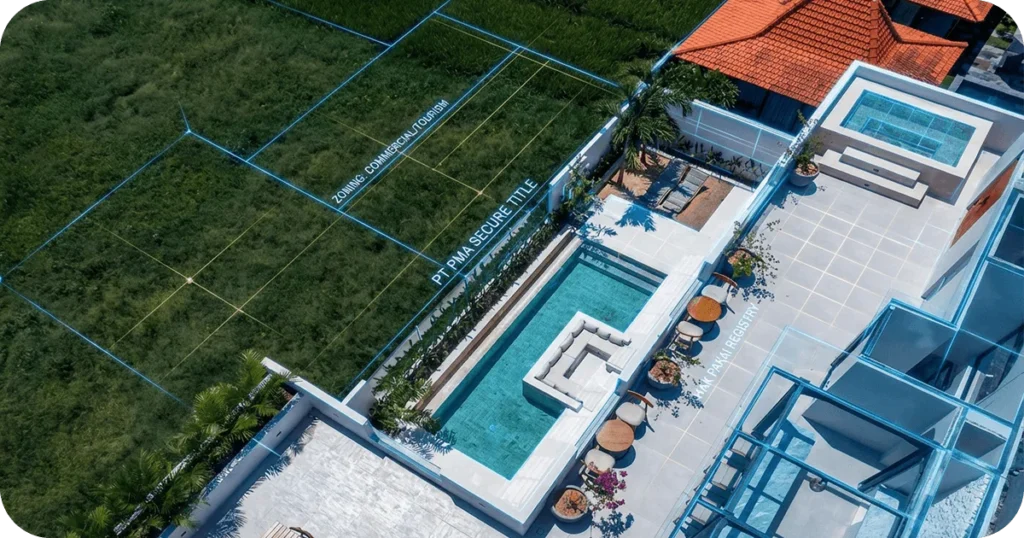 can foreigners buy property in bali: Modern poolside patio with round café tables and sunken lounge
