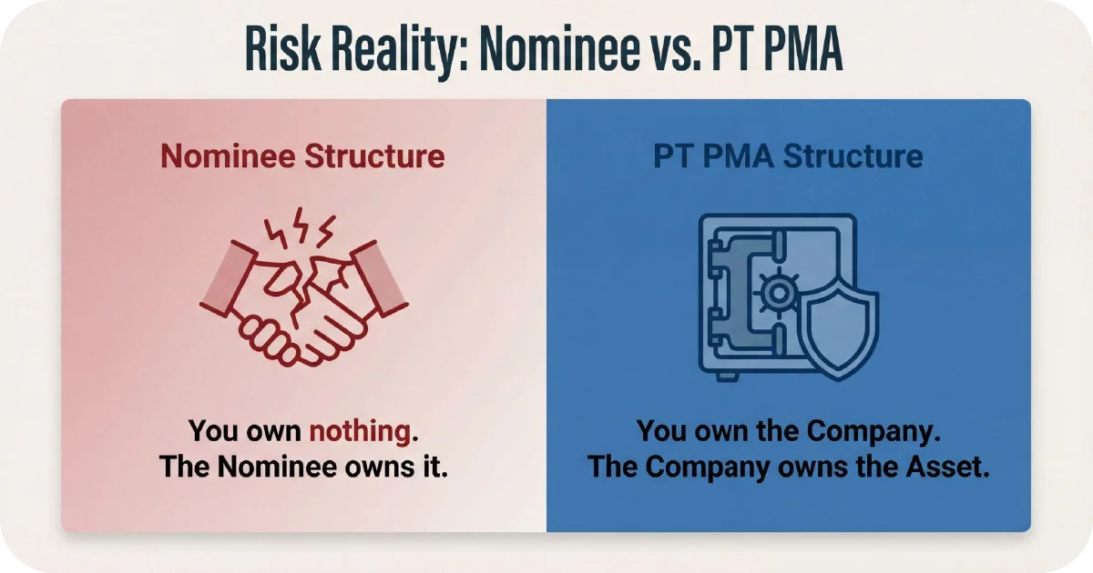 Side-by-side risk comparison nominee structure versus PT PMA ownership