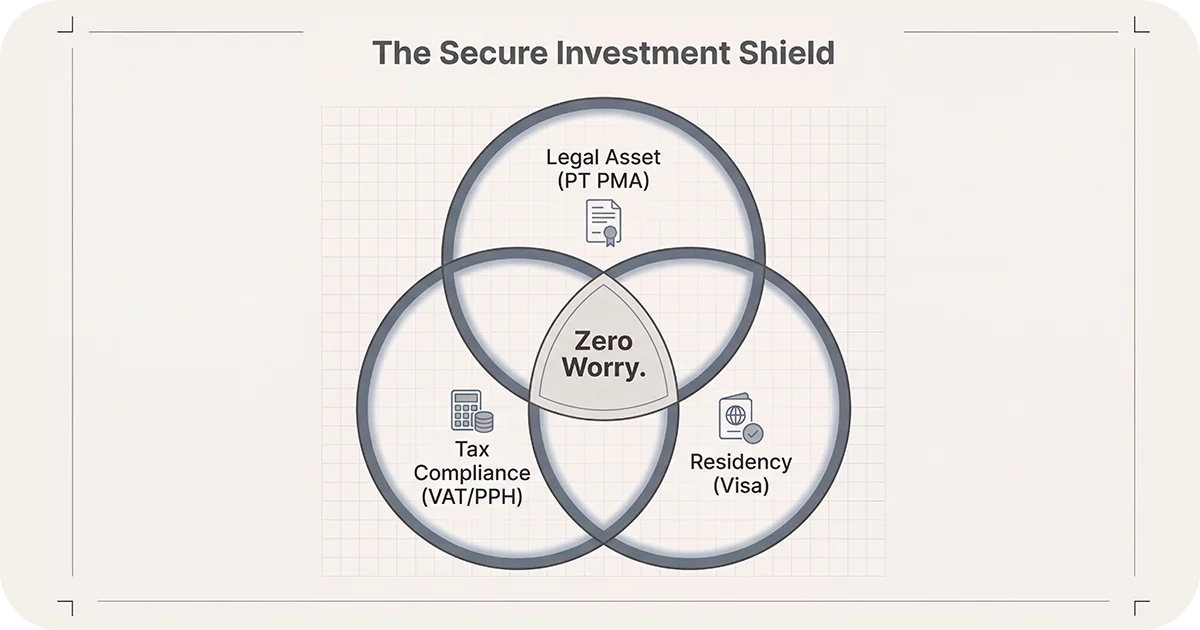 Venn diagram legal asset, tax compliance, residency intersect