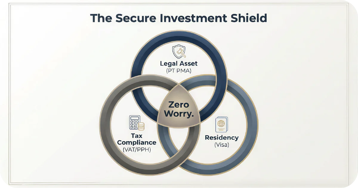 Venn diagram linking legal asset, tax compliance, and residency