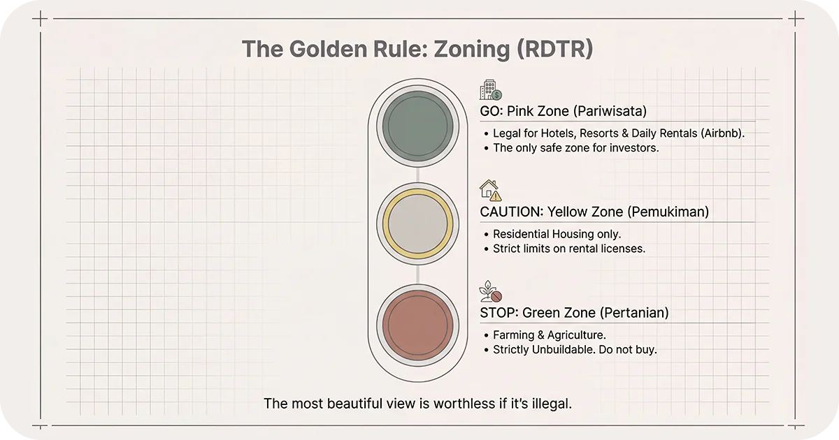 Zoning guide with traffic light pink go, yellow caution, green stop