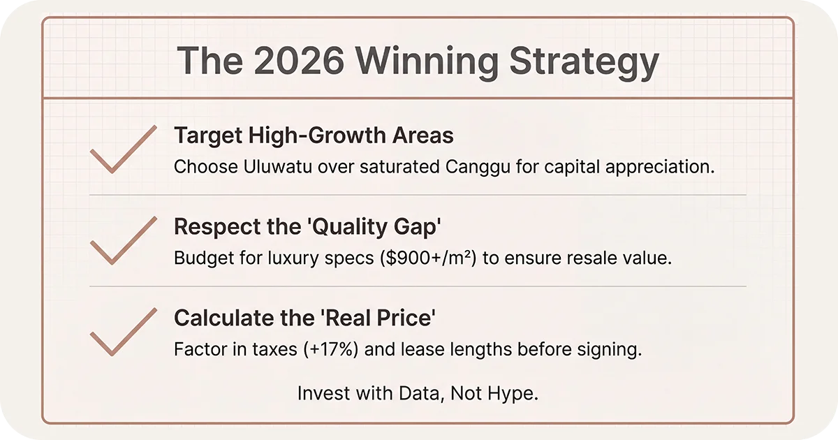 Checklist outlining 2026 investment strategy, including growth areas and real price