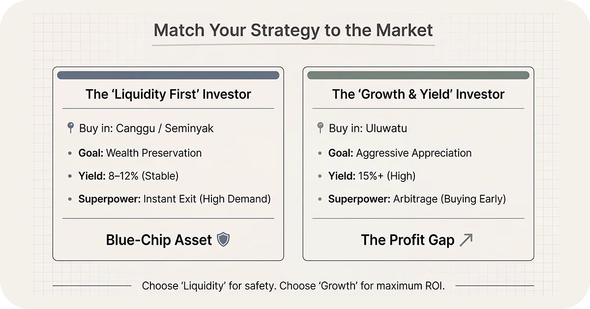 Comparison of liquidity-first versus growth-and-yield investor strategies by location