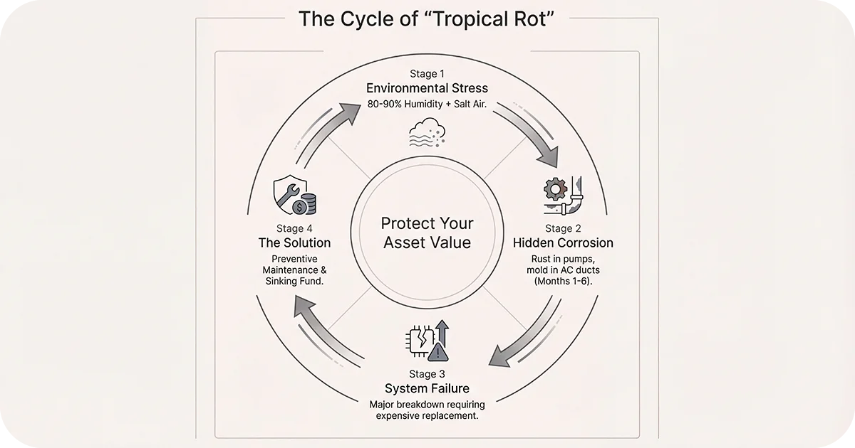 Cycle of tropical rot diagram explaining maintenance stages